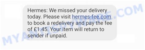 hermes fake sms|Hermes redelivery scam message.